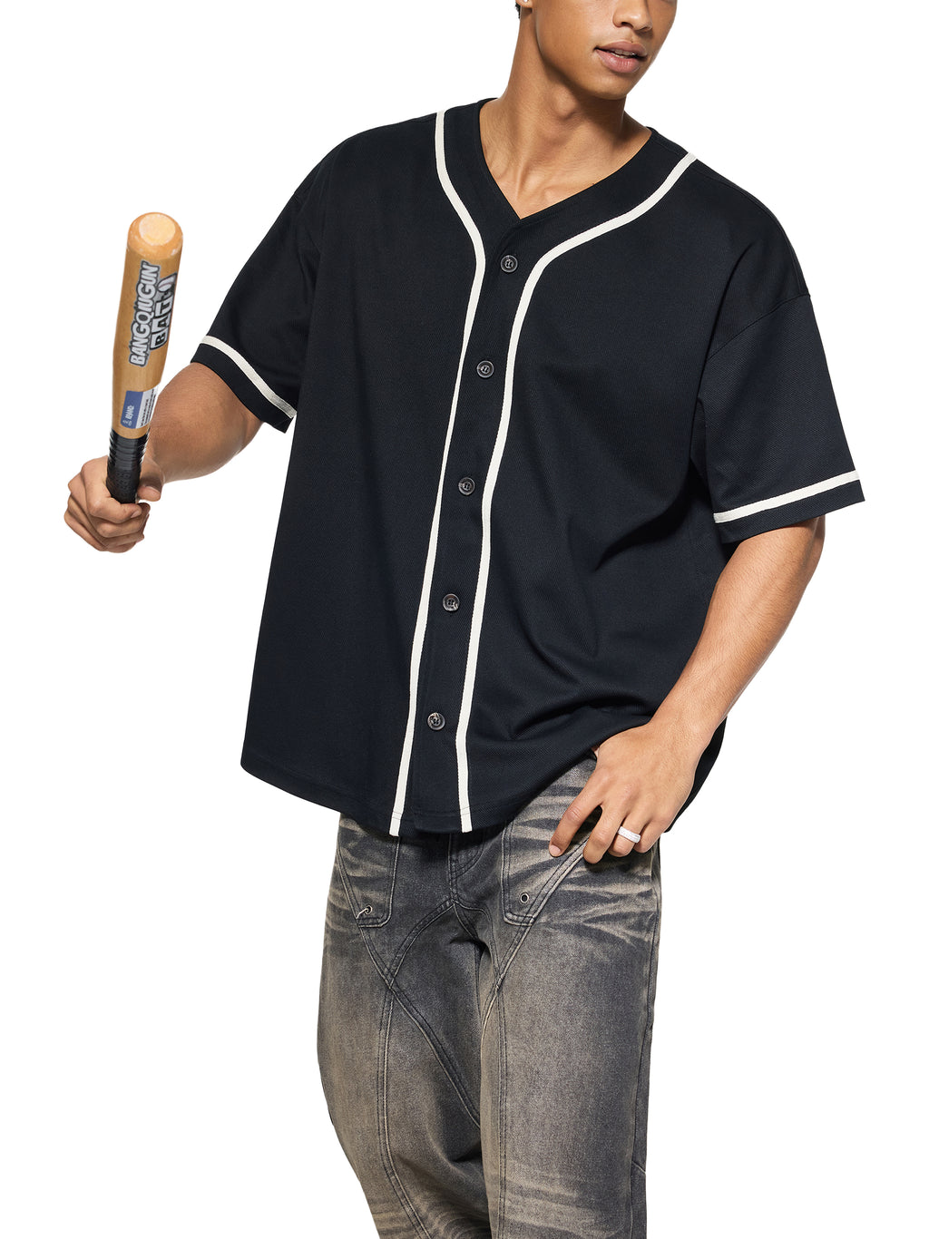 Contrast Piped Button-Up Jersey