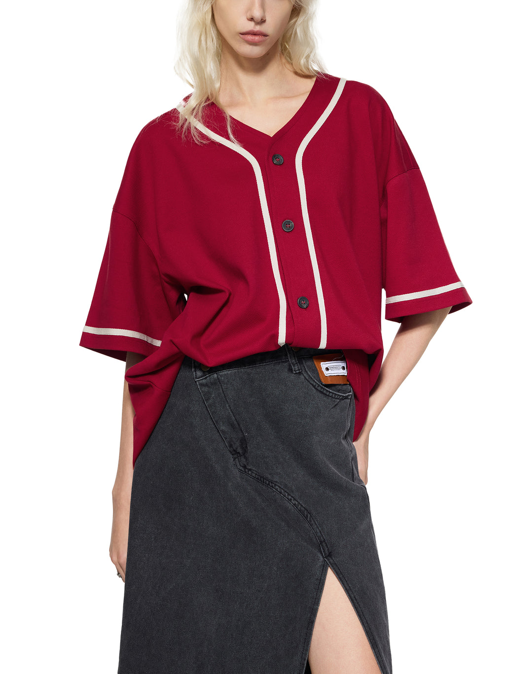 Contrast Piped Button-Up Jersey